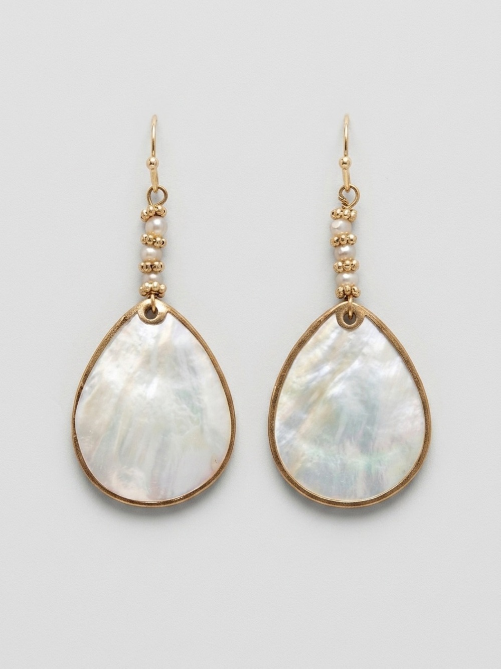 Elegant Gold-Tone Mother of Pearl Teardrop Dangle Earrings Excellent Condition